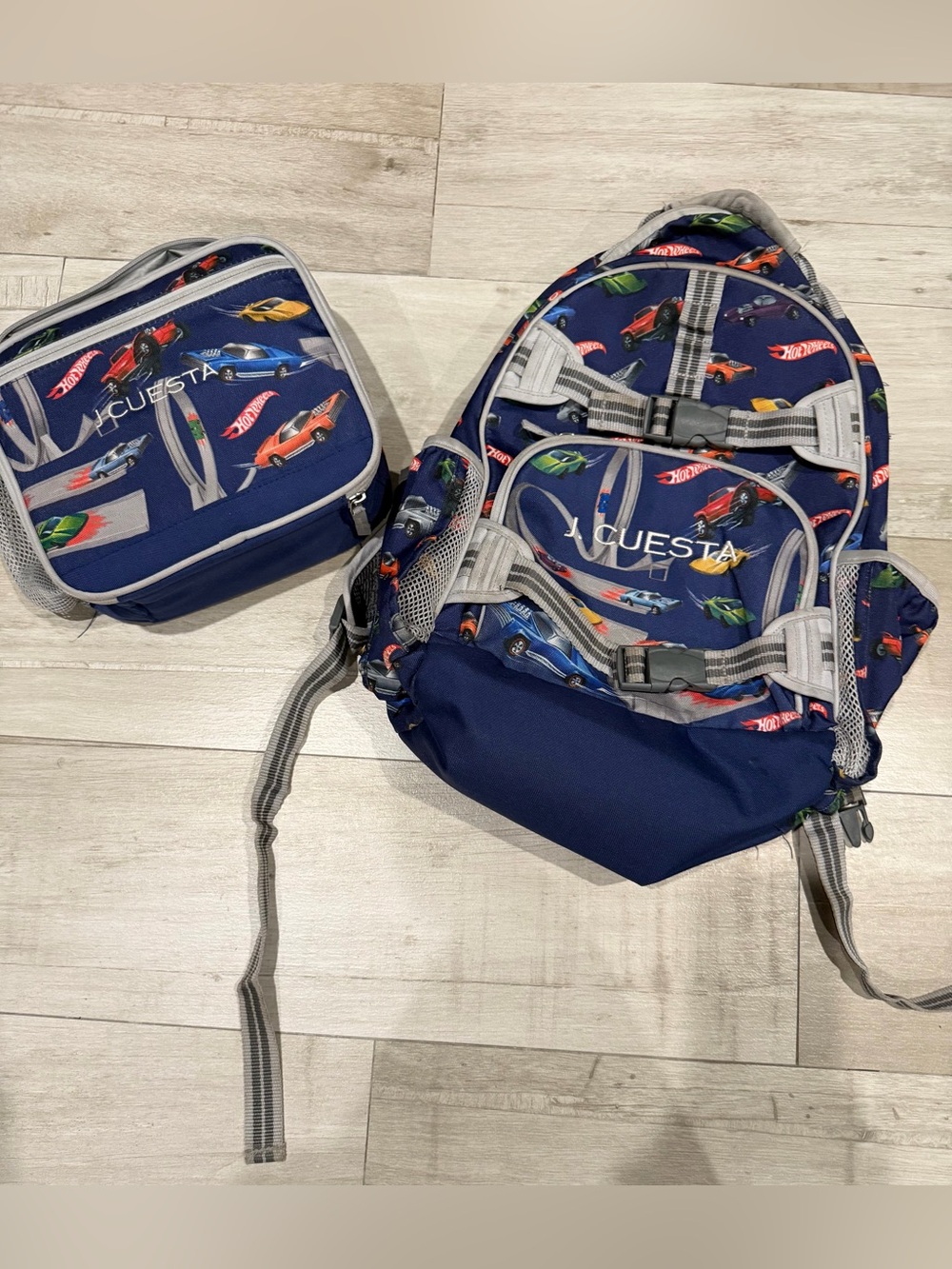 Pottery Barn Kids Hot Wheels Navy Blue Race Car Backpack & Lunch Bag Set